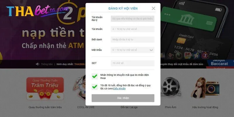 ĐĂNG KÝ THABET 1 Nhập thông tin đăng ký Thabet đúng với yêu cầu